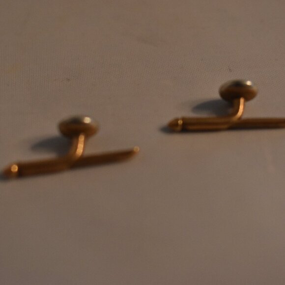 Pair of Vintage 14K Yellow Gold Shirt Studs with Mother of Pearl - Picture 6 of 9